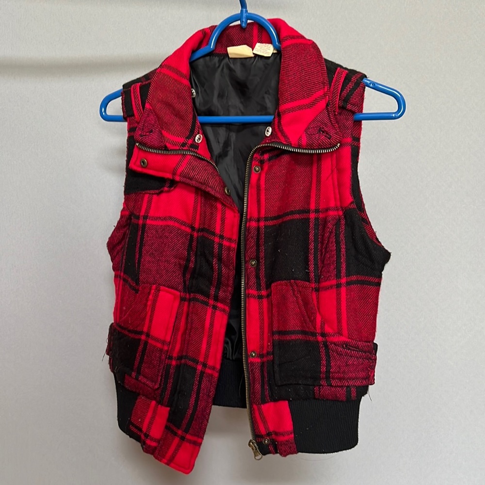 Red Black Plaid Vest